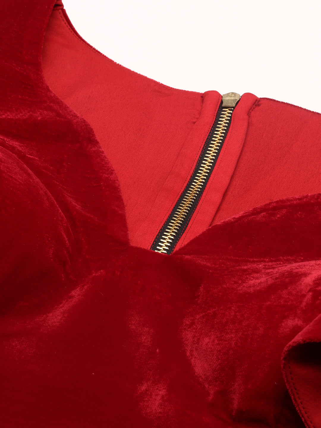 Women's Red Velvet Ruffle Sleeves Readymade Blouse - Royal Dwells