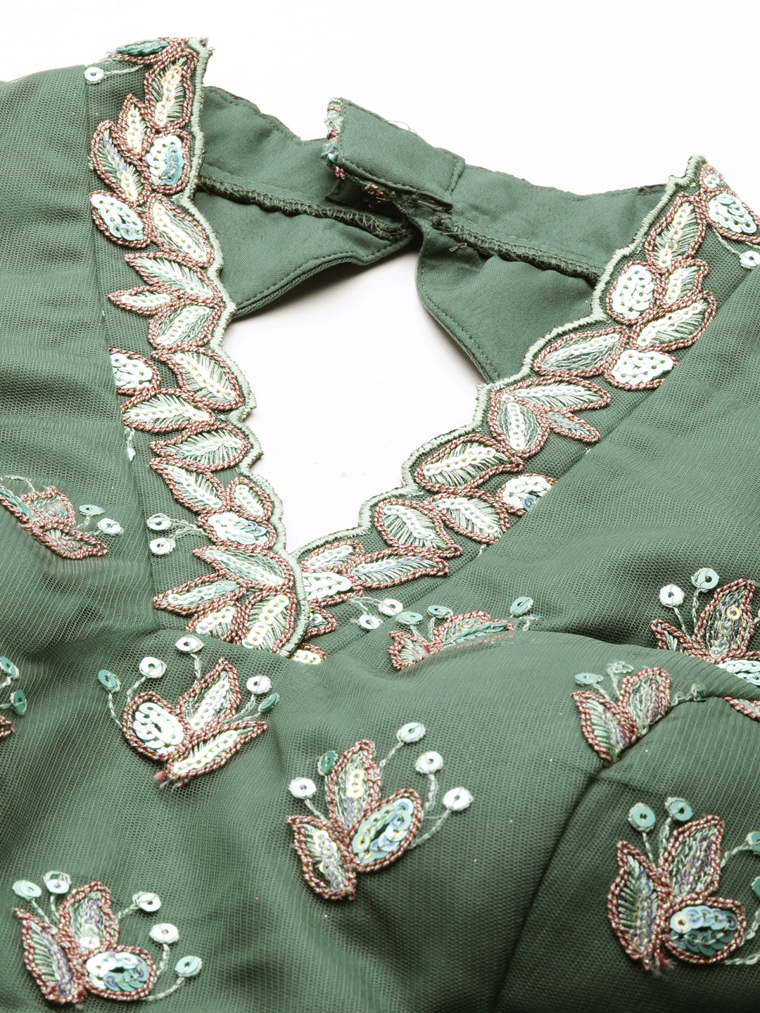 Women's Sea Green Net Sequinse Work Fully-Stitched Lehenga & Stitched Blouse, Dupatta - Royal Dwells