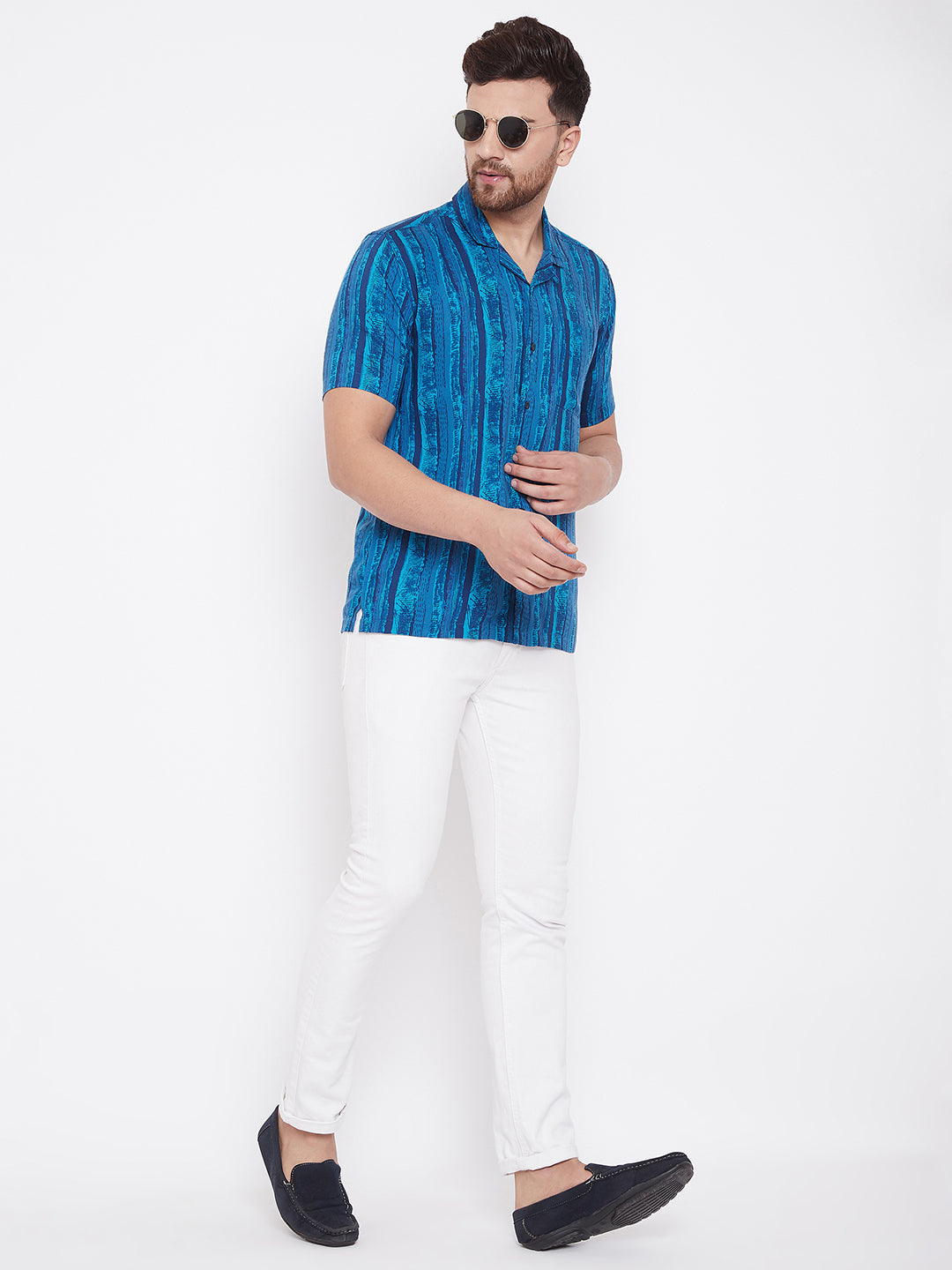 Men's Blue Summer Cuban Collar Shirt