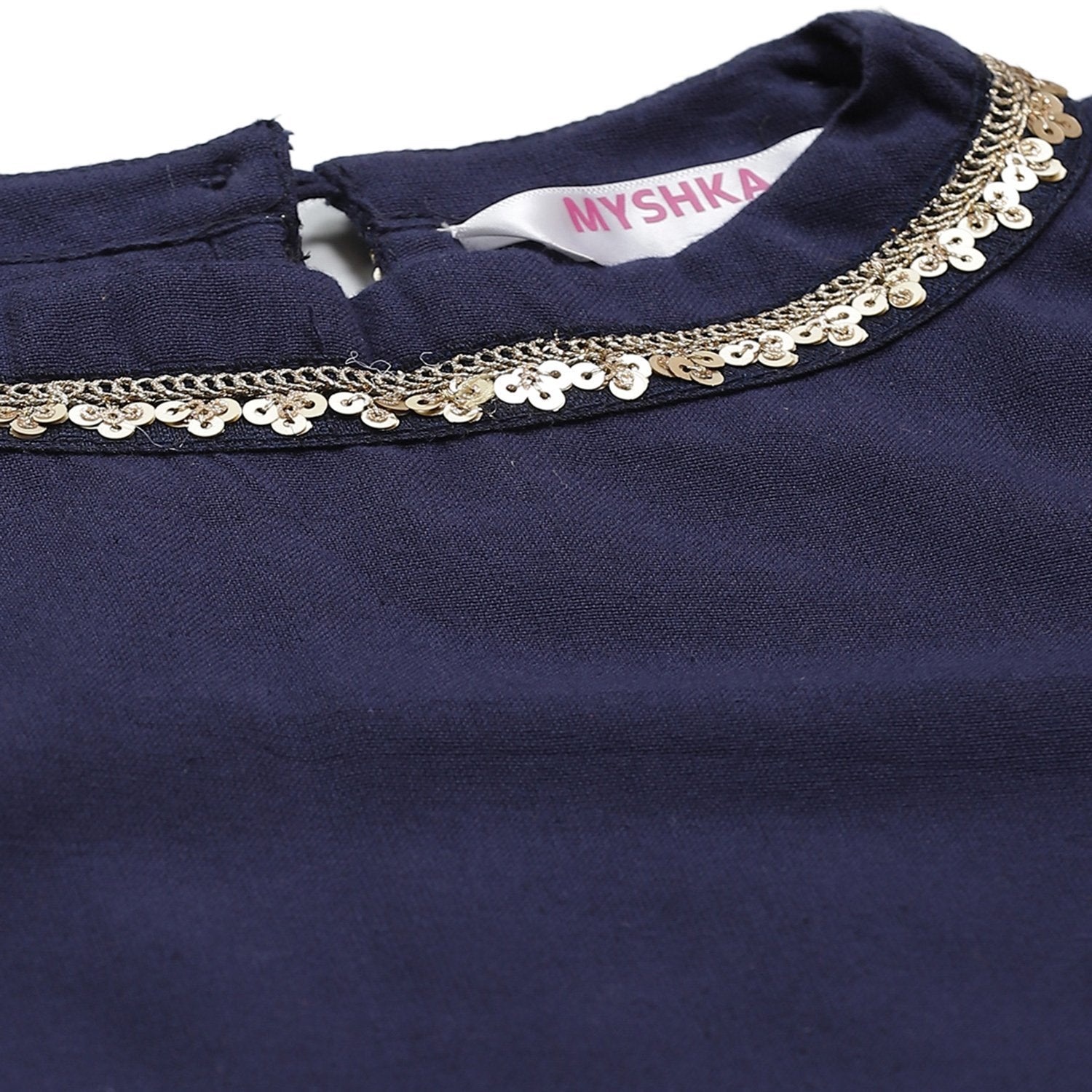 Women's Navy Blue Cotton Solid Sleeveless Round Neck Casual Kurta Palazzo Set - Myshka