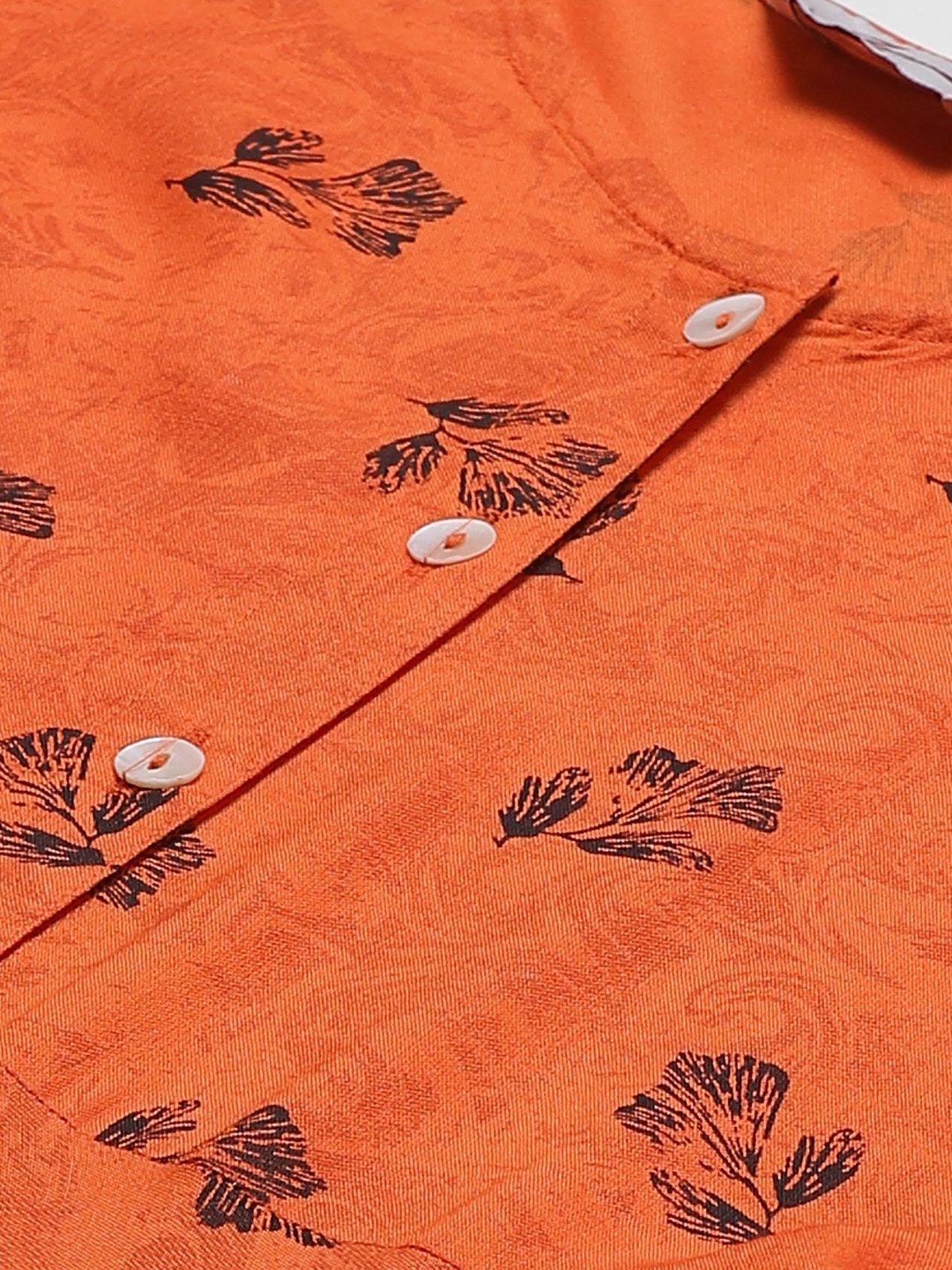 Women's Orange & Black Floral Printed A Line Kurta - Jompers