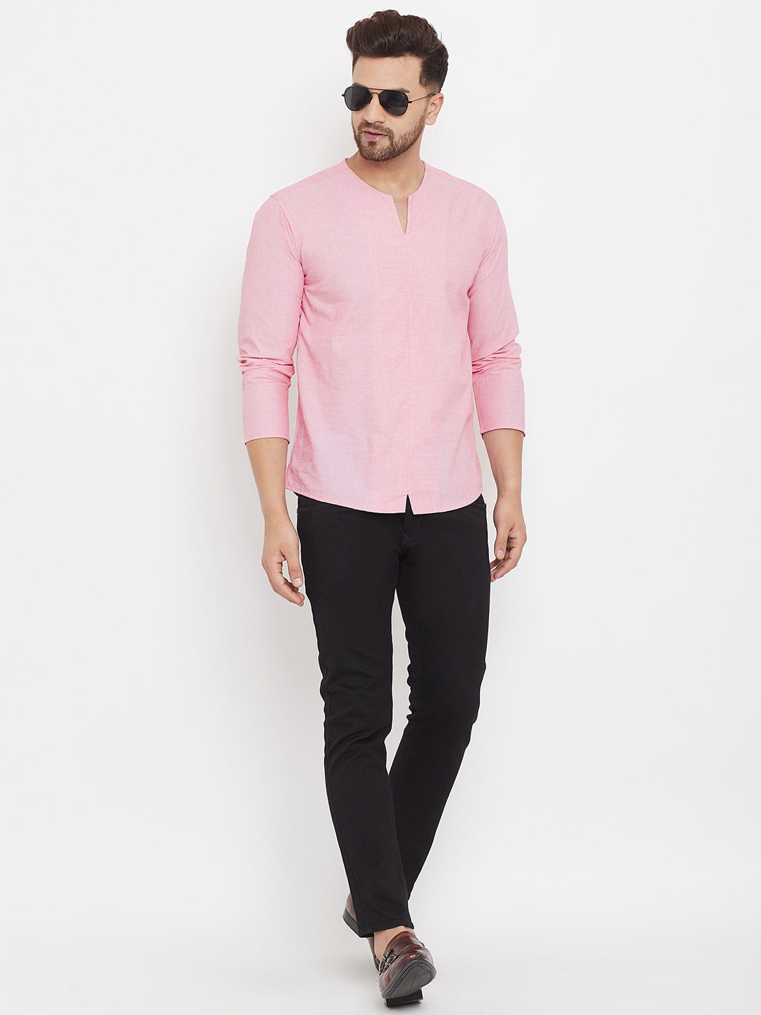 Men's Pink Summer Casual Shirt Kurta