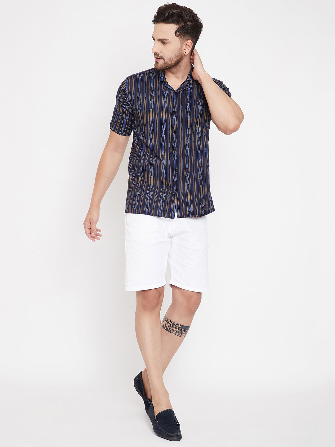 Men's Navy Blue Cuban Collar Shirt