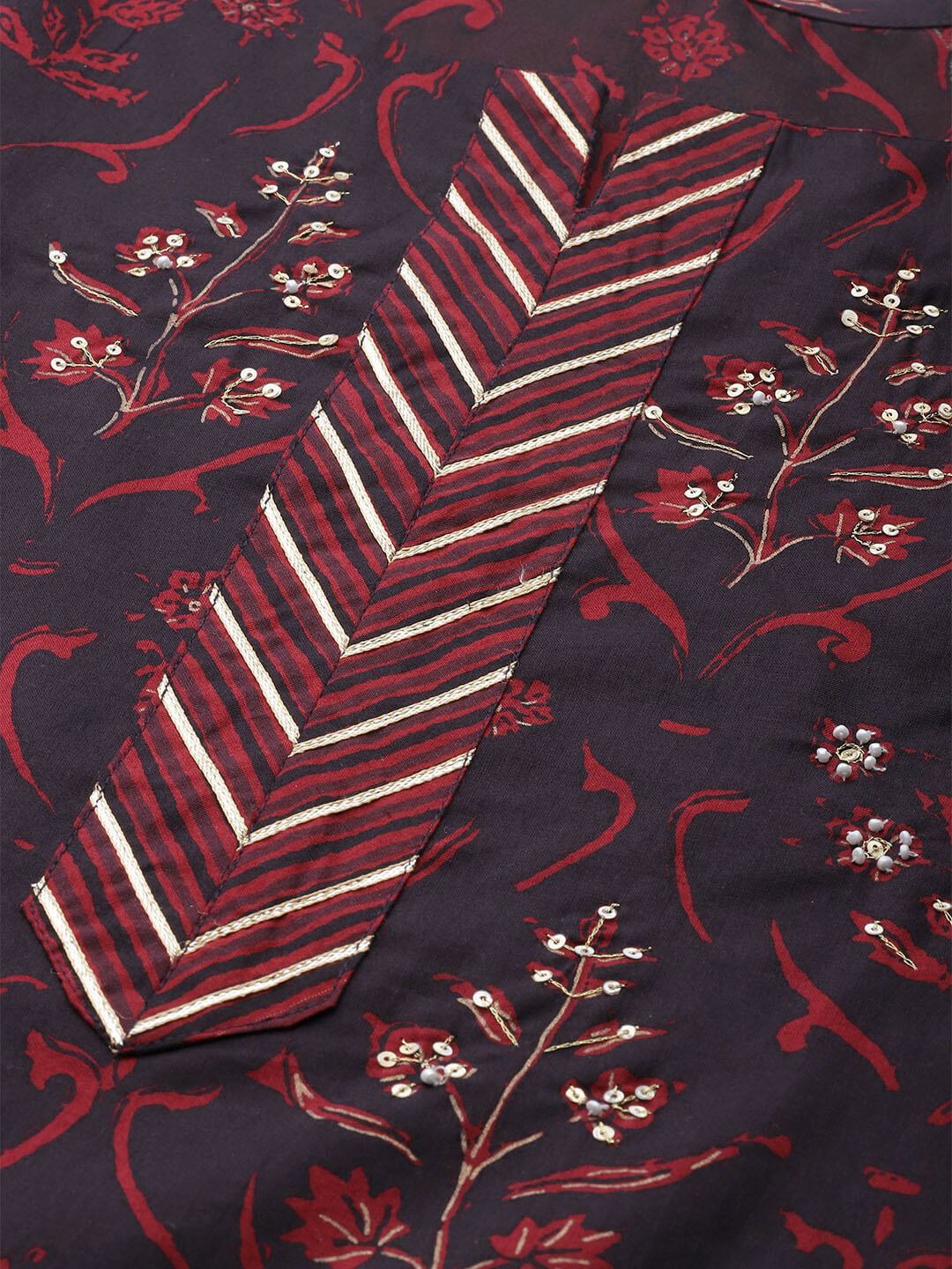 Women's Cotton Printed with Adda mirror work & Gotta detailing Kurta - Maaesa