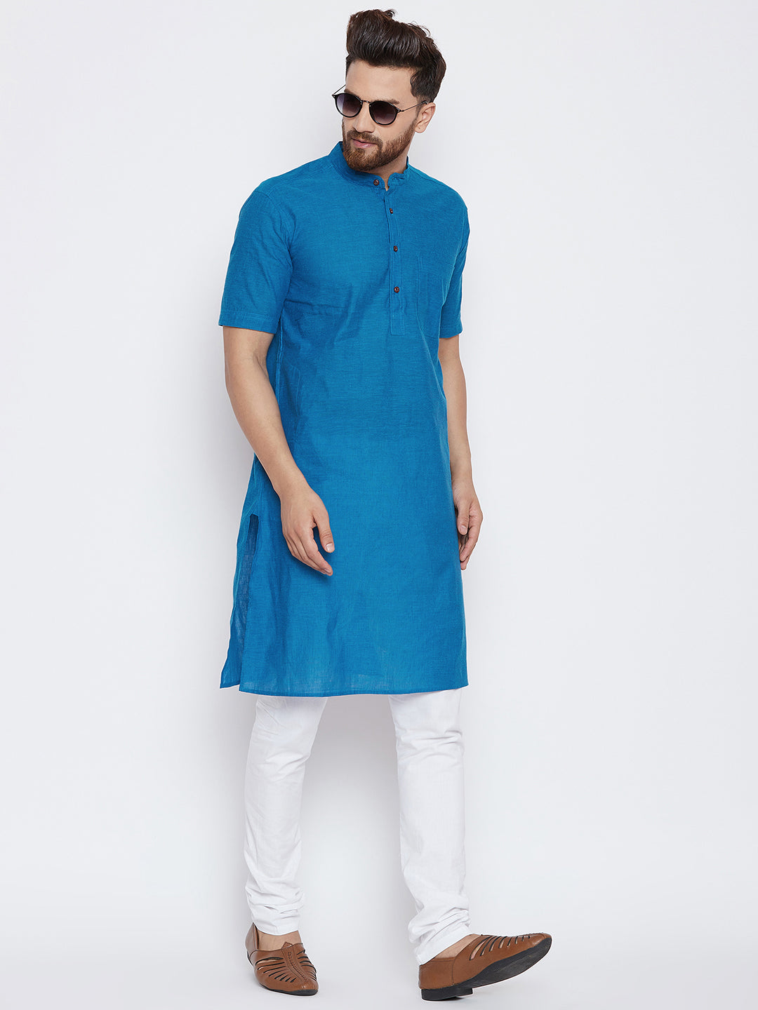 Men's Royal Blue Solid Kurta