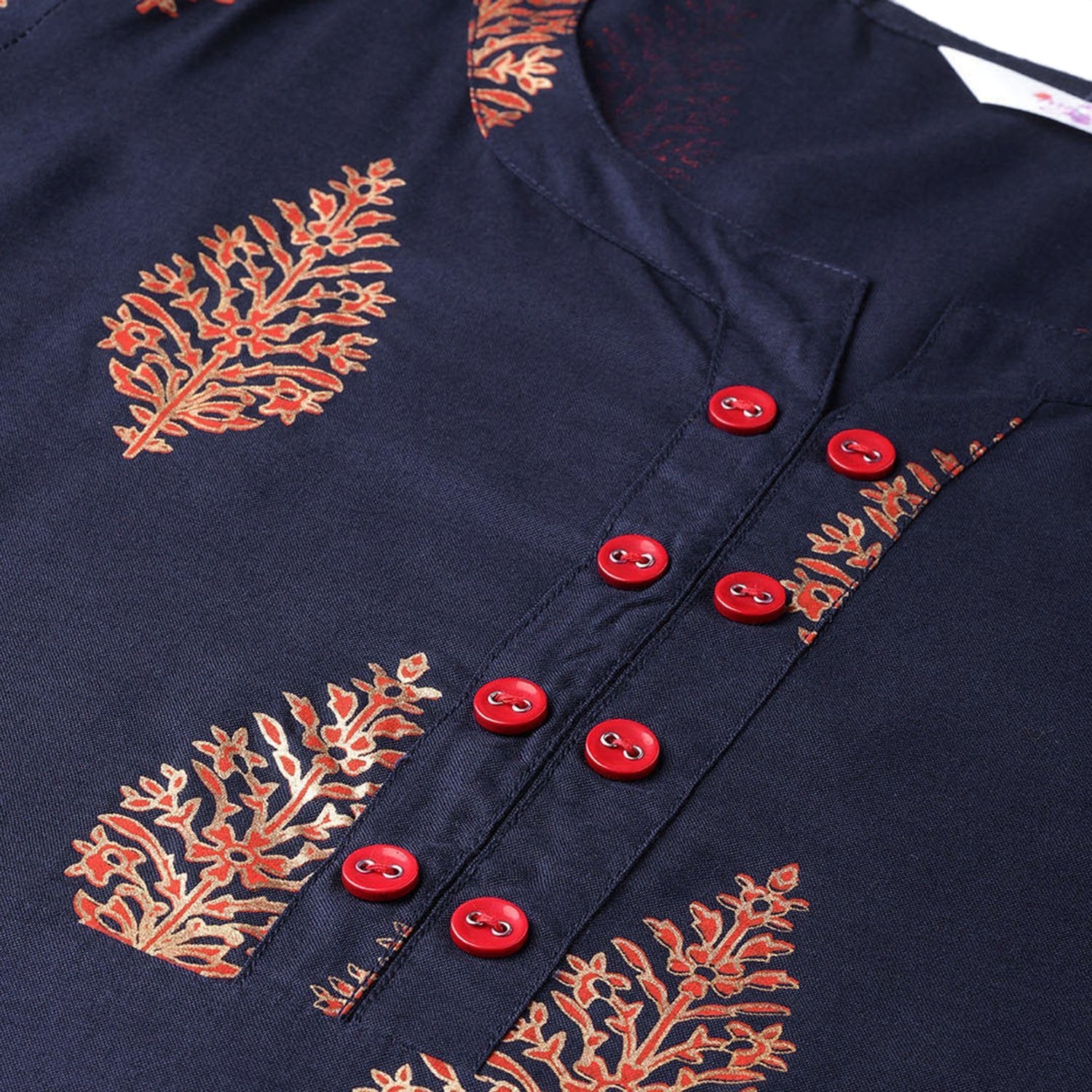 Women Navy Blue Cotton Printed Dress by Myshka (1 Pc Set)