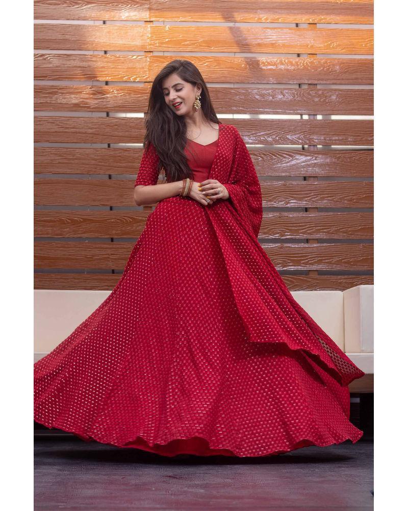 Women's Red Thread Work Lehenga Choli