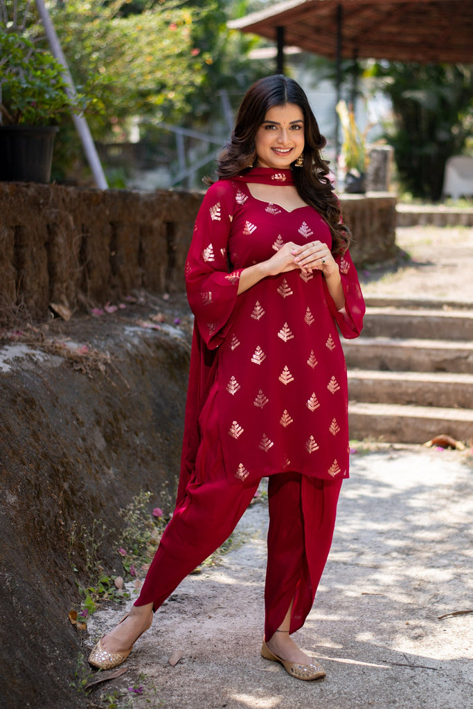 Women's Cherry Red Sequin Patialla