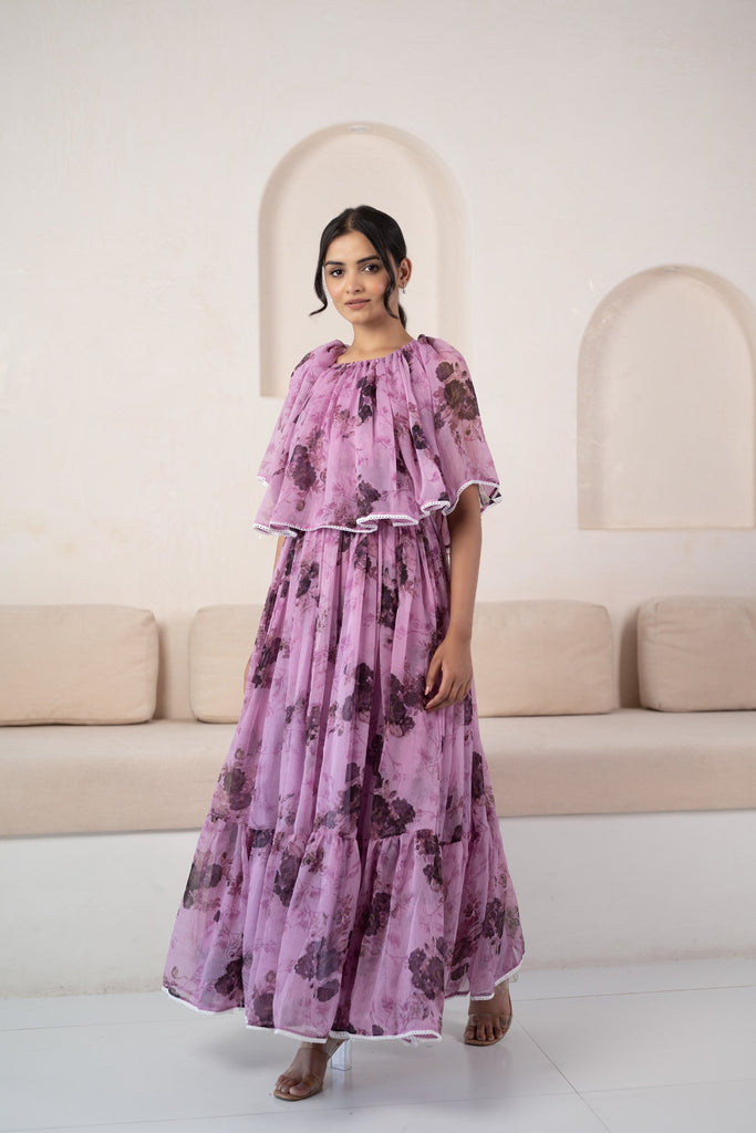 Purple Off-Shoulder Gown For Women By Saras Th
