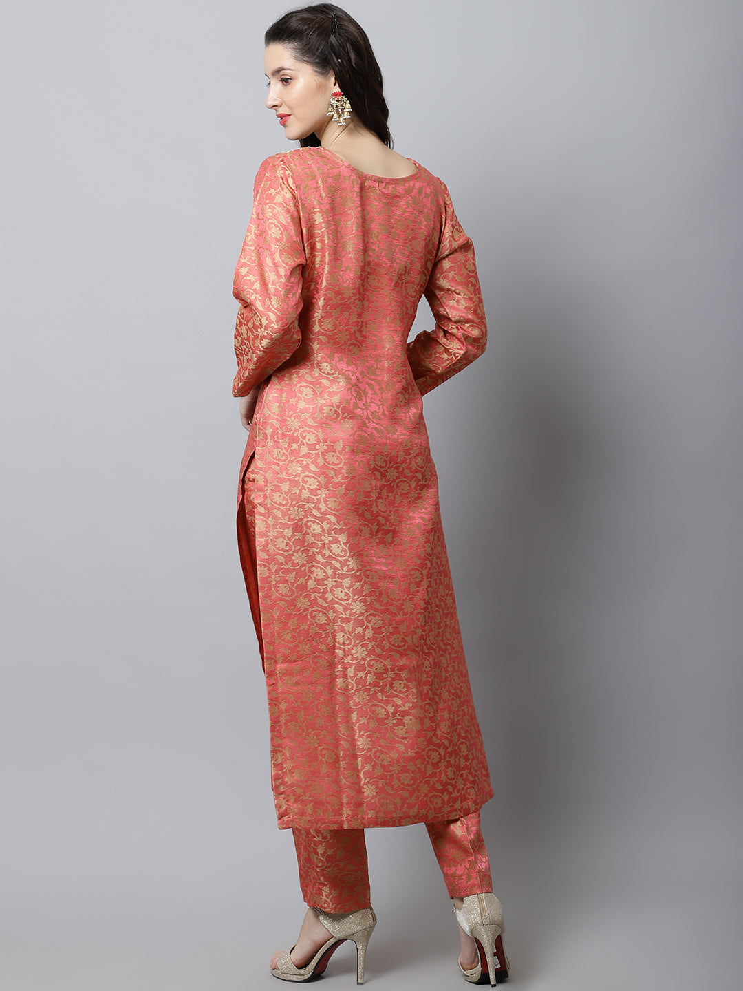 Women's Maharani Pink Embroidered Kurti With Straight Pants - Anokherang