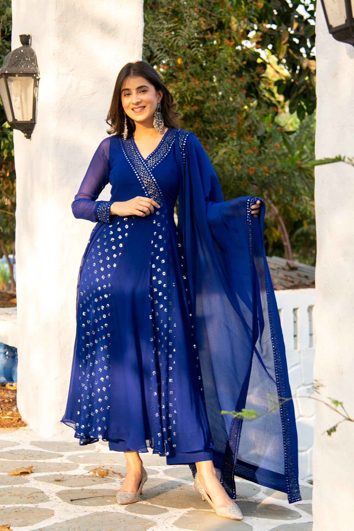 Women's Royal Blue Mirron Sequin Alternate Anarkali Set