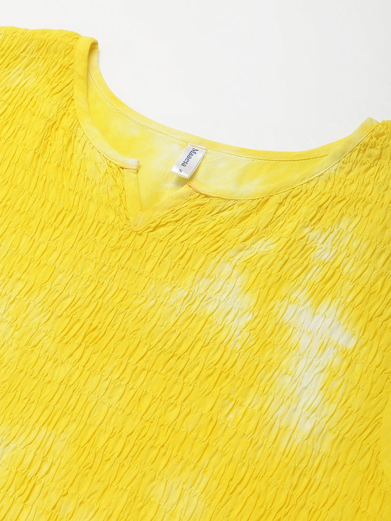 Women's Yellow Blue Bobbin Tie-Dye Rayon Dress