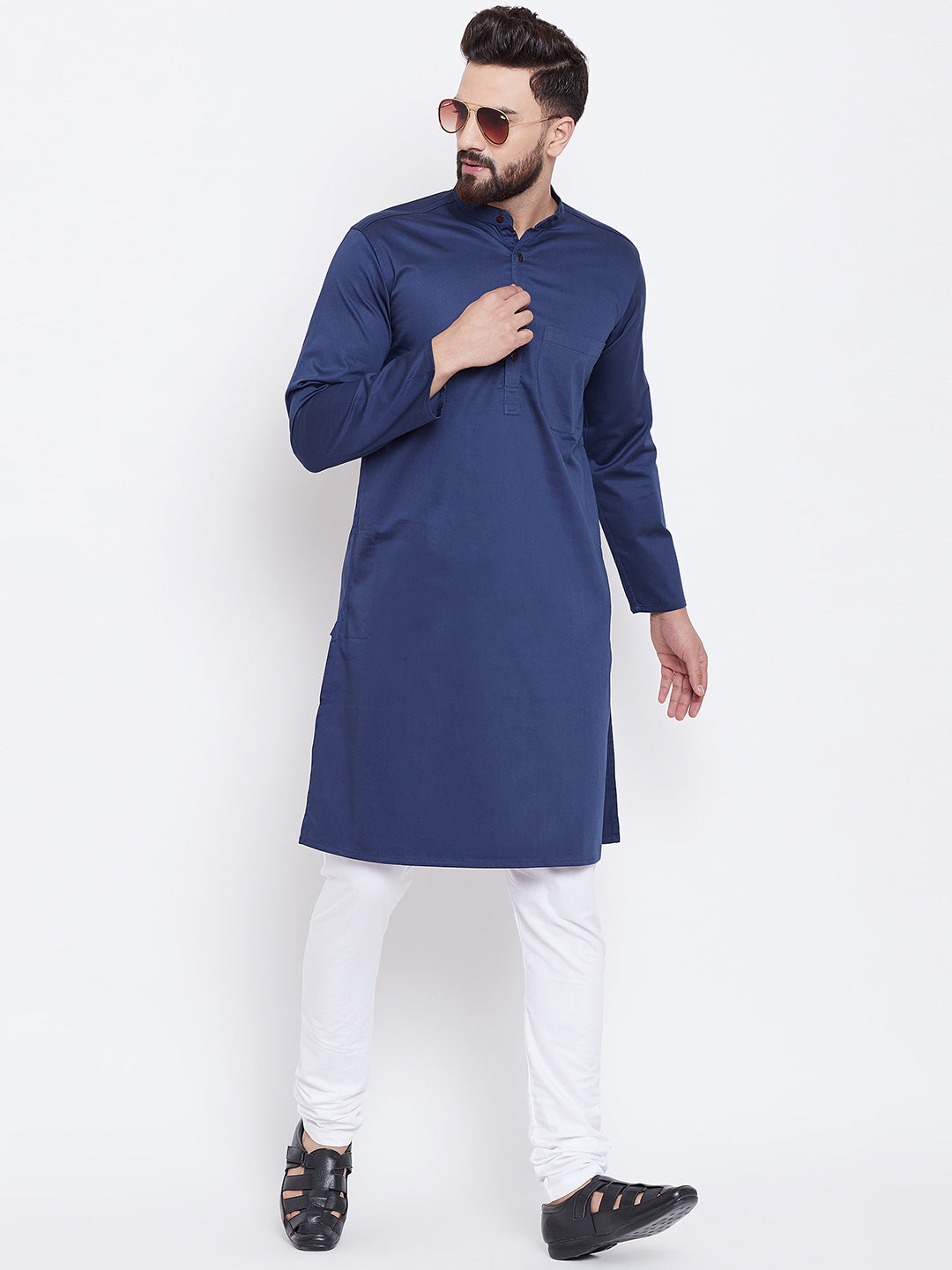 Men's Navy Blue Cotton Kurta