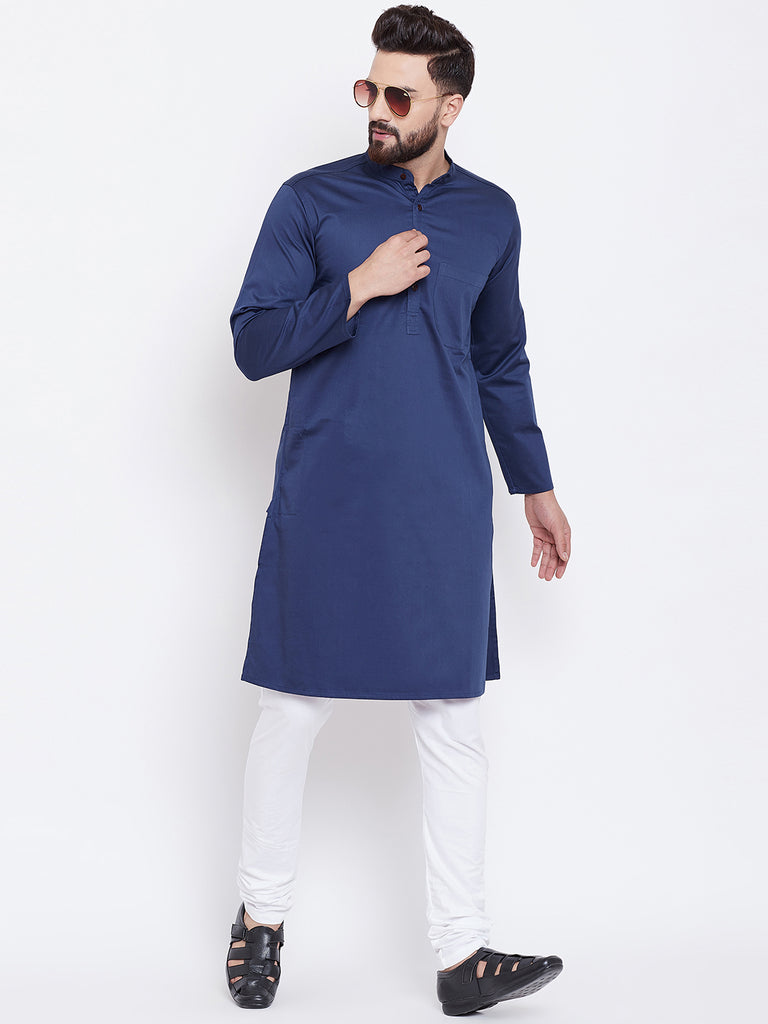 Men's Navy Blue Cotton Kurta