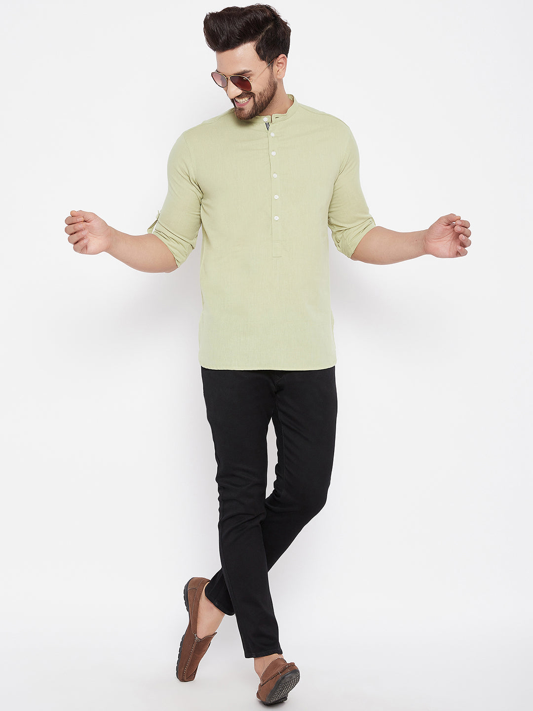 Men's Solid Linen Short Kurta - Even Apparels