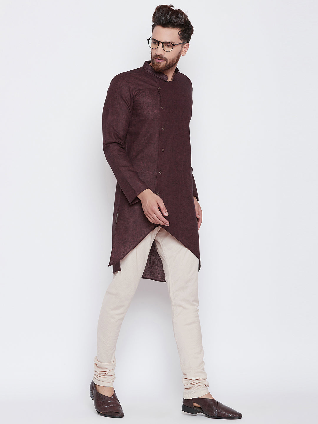 Men's Chocolate Brown Asymmetric Kurta