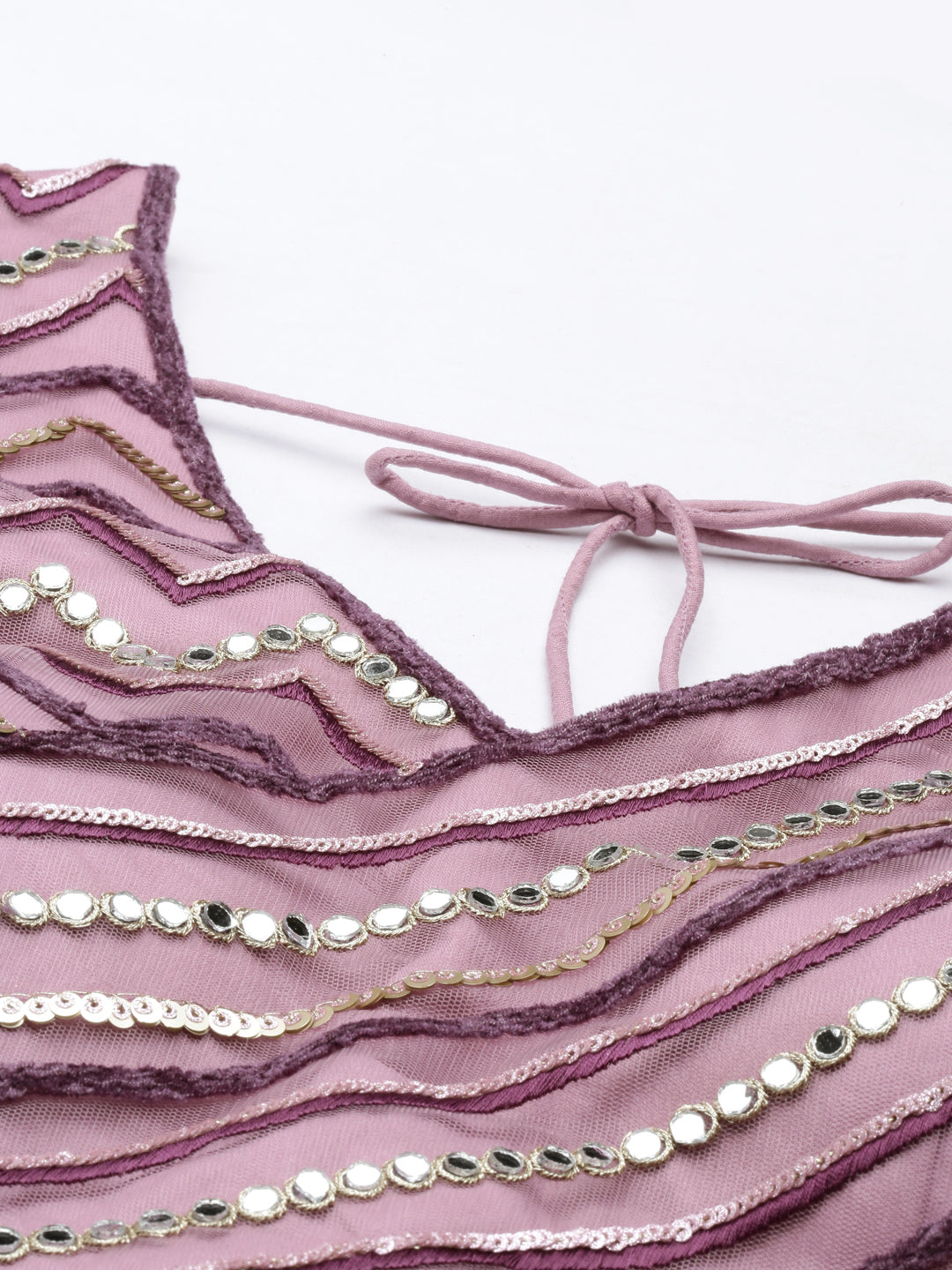 Women's Lavender Net Zig-Zag Embroideried Lehenga, Blouse & Dupatta - Royal Dwells