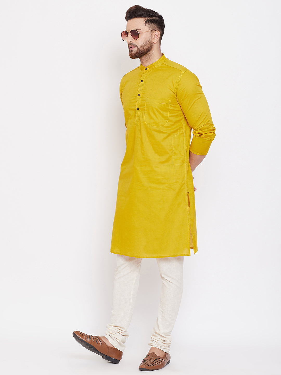 Men's Yellow Cotton Kurta