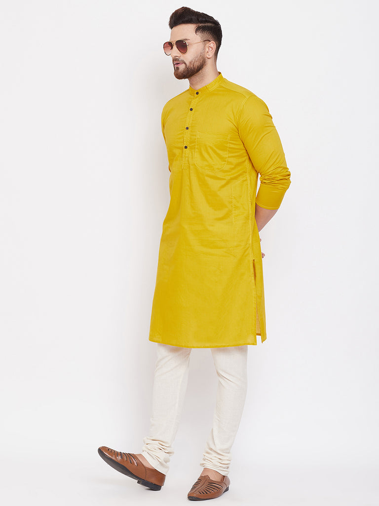 Men's Yellow Cotton Kurta