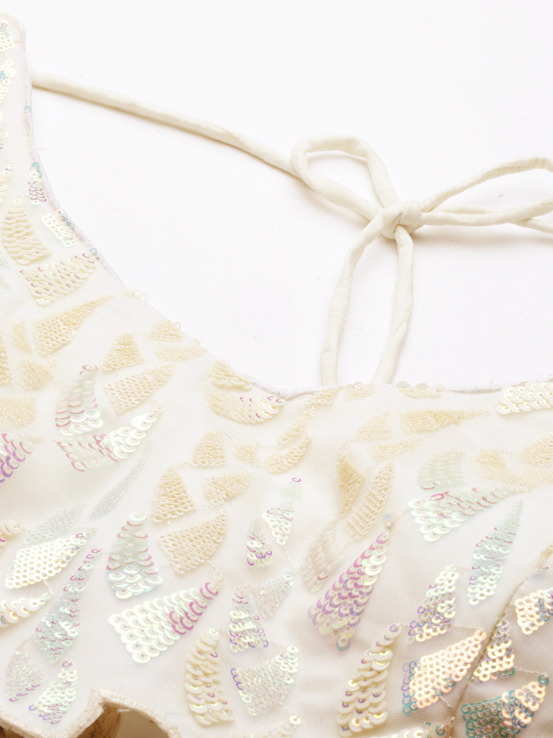 Women's Cream Net Sequinse Work Fully-Stitched Lehenga & Stitched Blouse, Dupatta - Royal Dwells