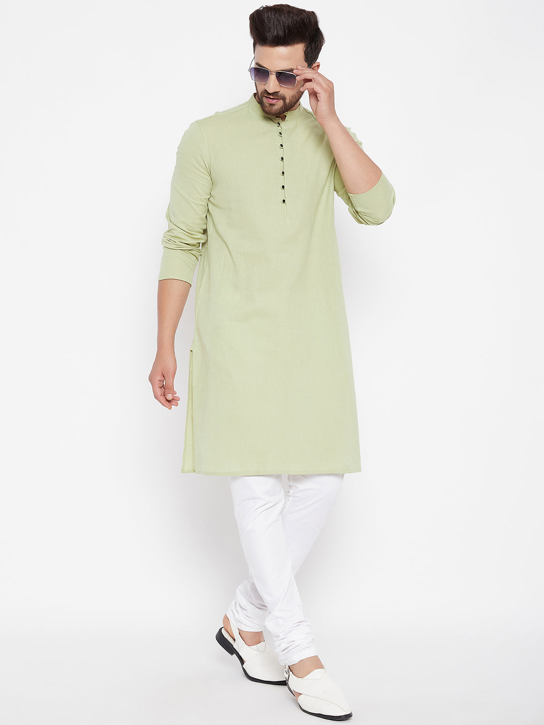 Men's Solid Green Linen Kurta - Even Apparels
