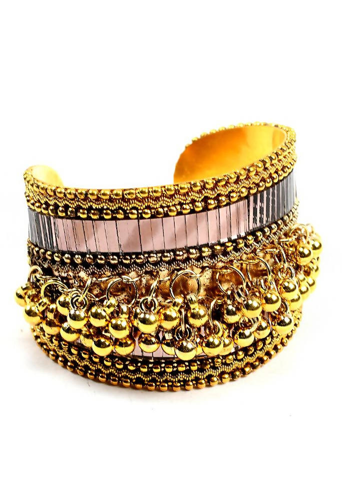 Johar Kamal primium quality oxidised mirror & ghungru cuff openable Bracelet Jkbracelet_004