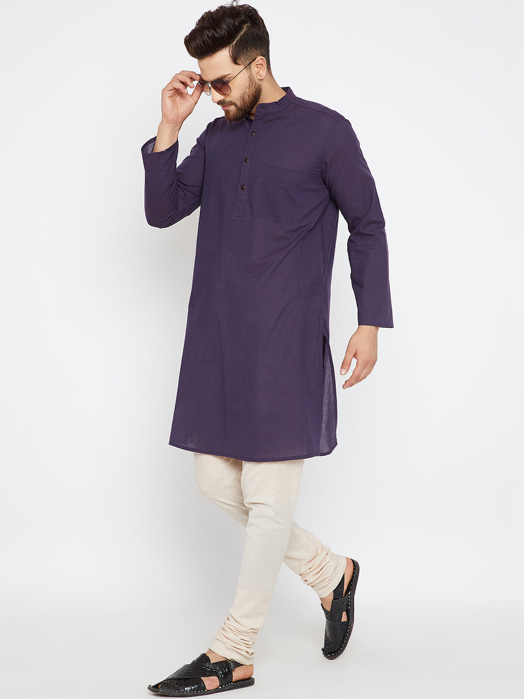 Men's Deep Purple Cotton Kurta