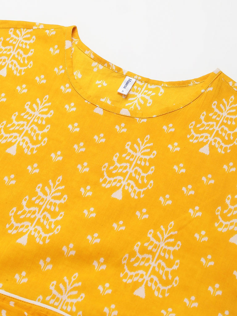 Women's Orange Printed Cowl Belt Cotton Dress