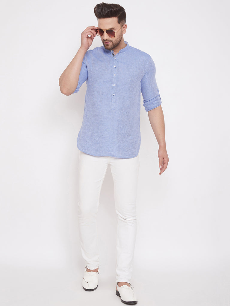 Men's Lilac Blue Cotton Shirt Kurta