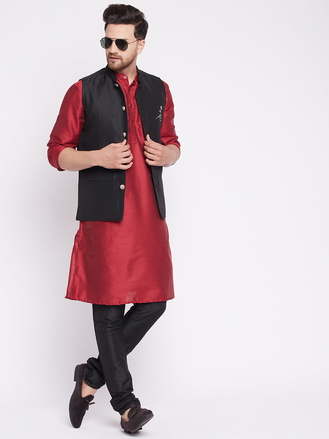 Men's Nehru Jacket With Embroided Insignia Of Lord Krishn