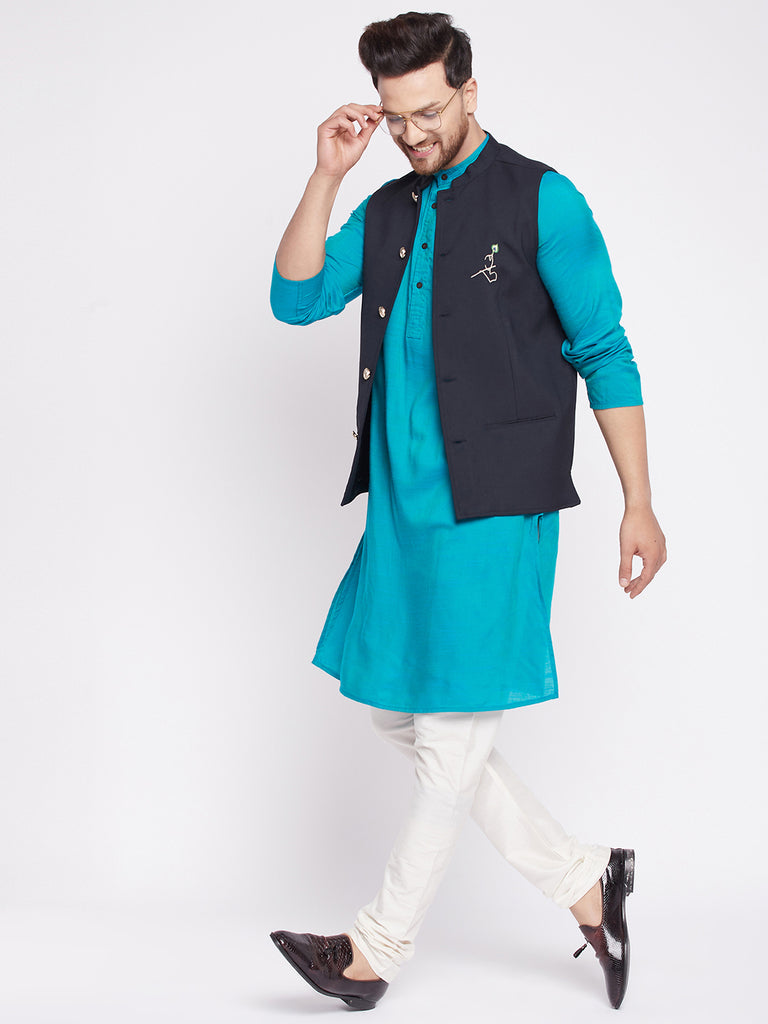 Men's Nehru Jacket With Embroided Insignia Of Lord Krishn