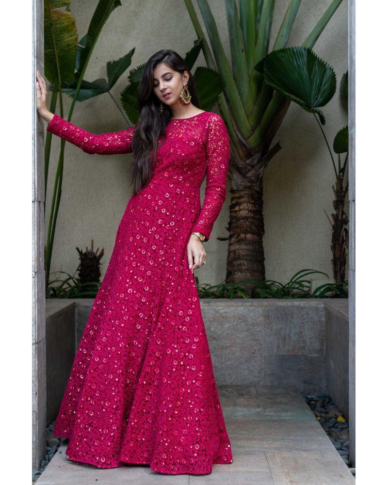 Women's Deep Red Thread Work Gown