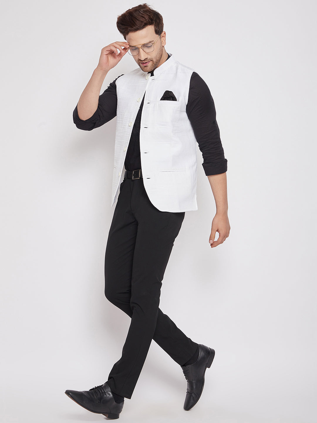 Men's White Color Woven Nehru Jacket - Even Apparels