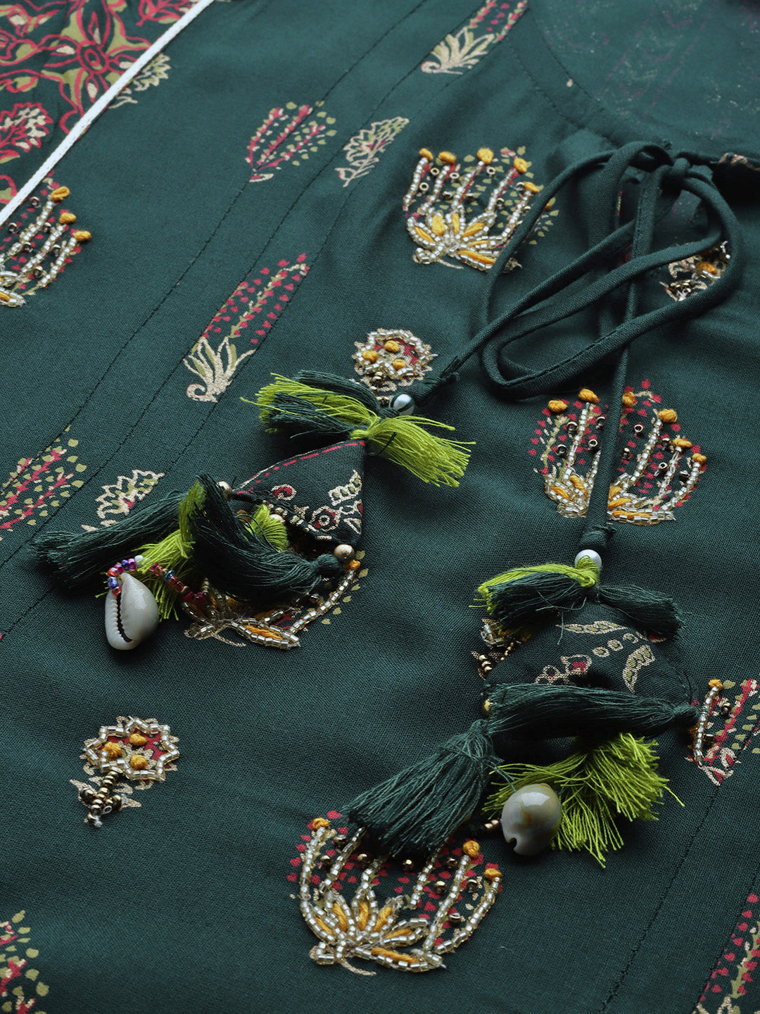 Women Green Printed Kurta with Palazzos & Dupatta