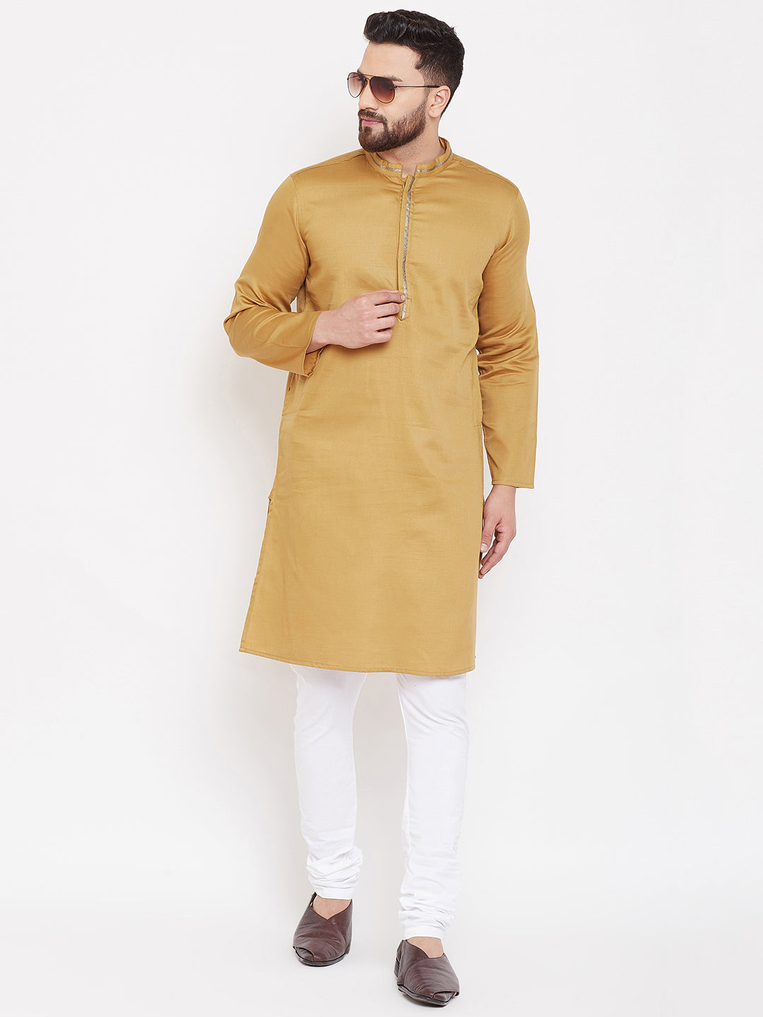 Men's Beige Linen Festive Kurta