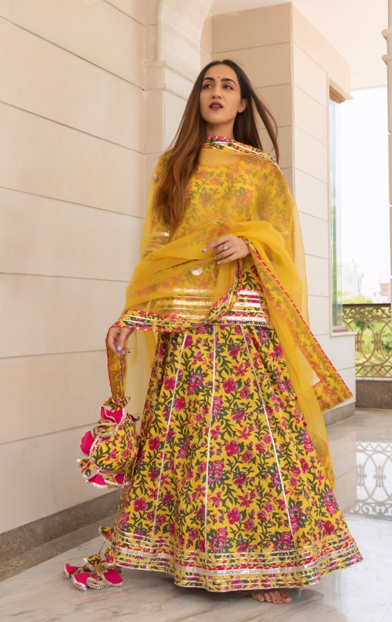 Women's Nitara Cotton Hand Block Skirt Set - Pomcha Jaipur