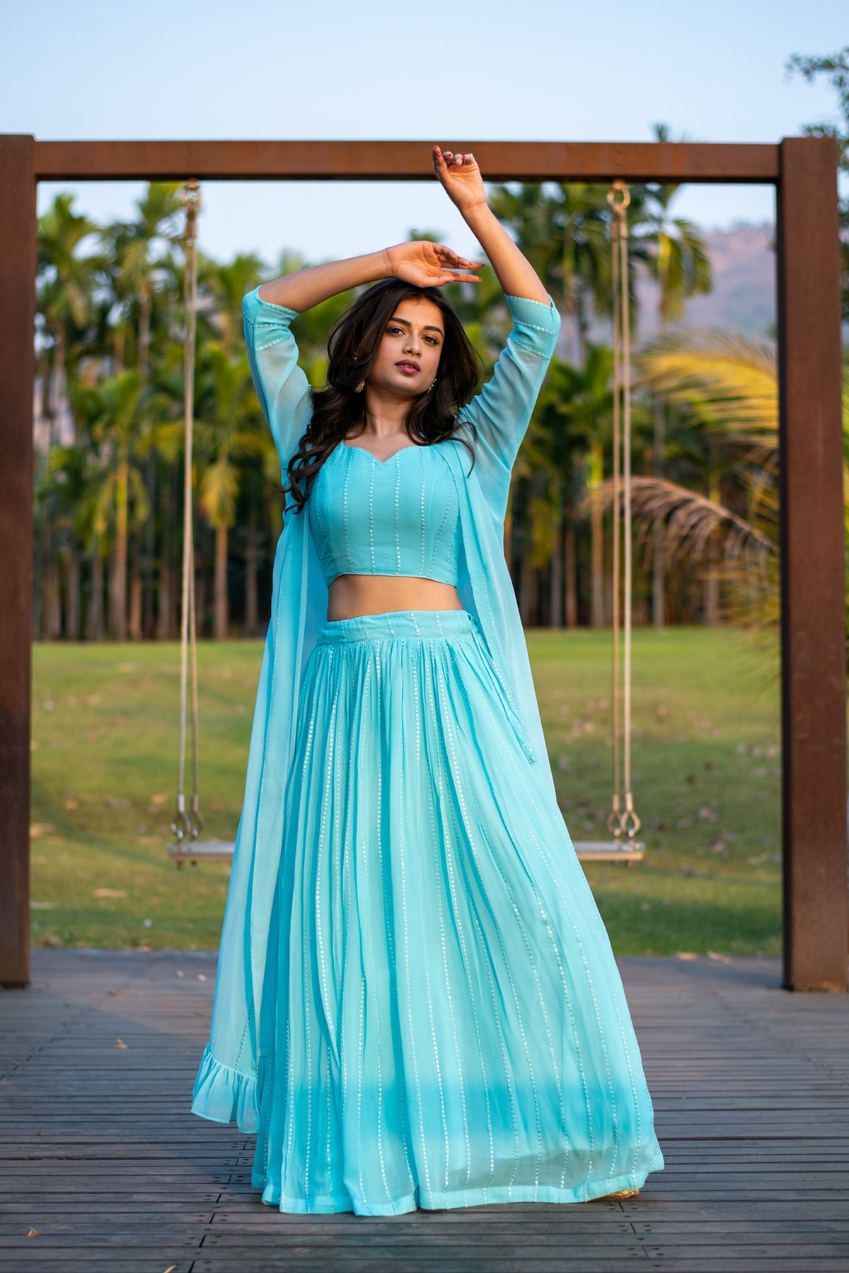 Women's Sky Blue Lehenga With Jacket