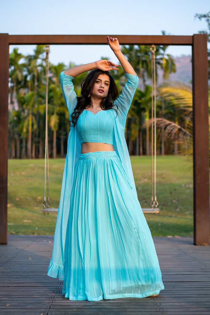 Women's Sky Blue Lehenga With Jacket