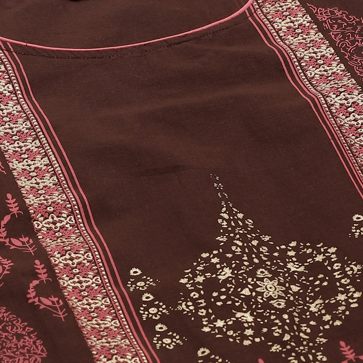 Women's Maroon Cotton Printed 3/4 Sleeve Round Neck Casual Kurta Only - Myshka