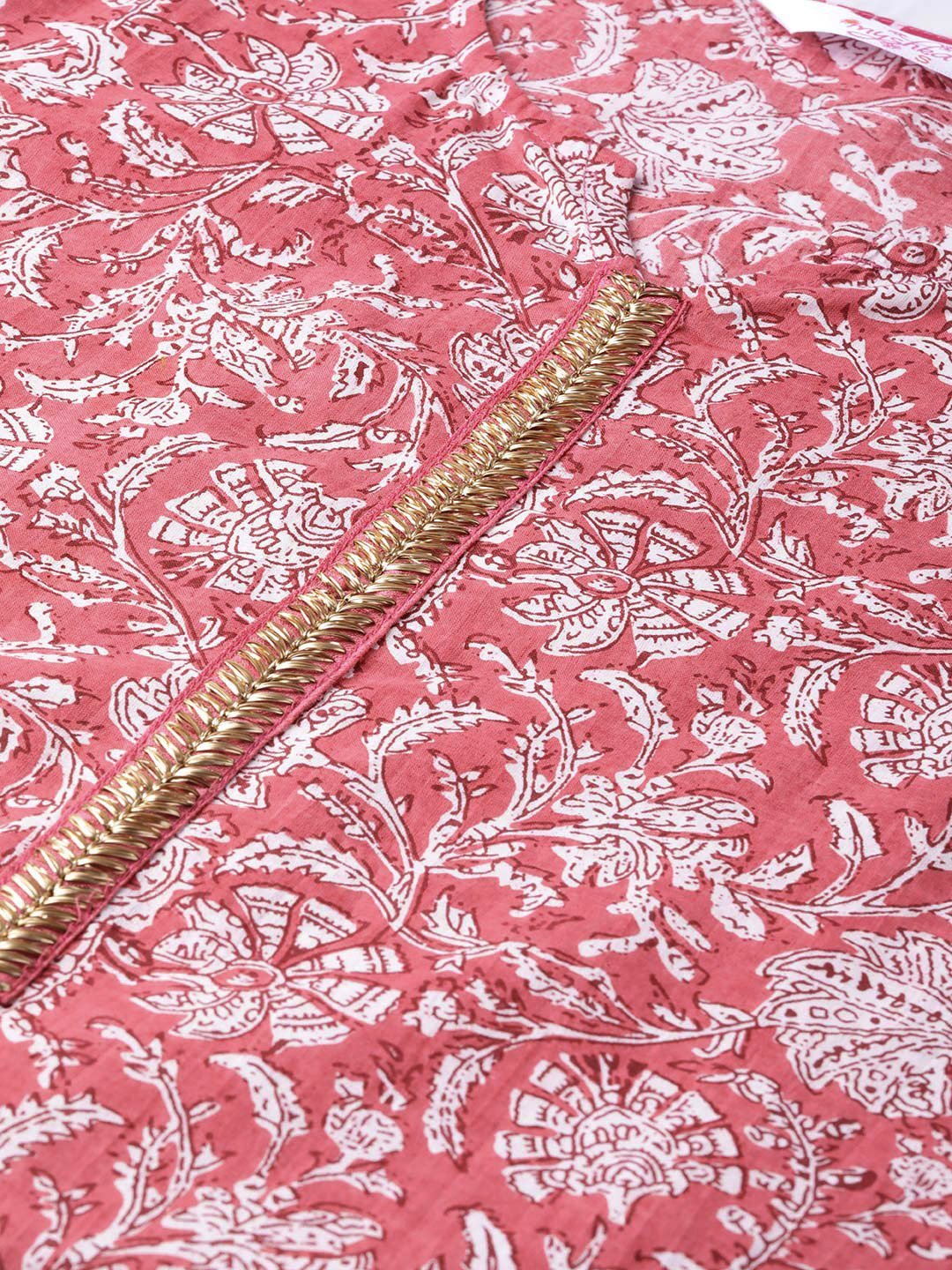 Women's Pink Cotton Printed Half Sleeve Round Neck Casual Kurta Palazzo Set - Myshka
