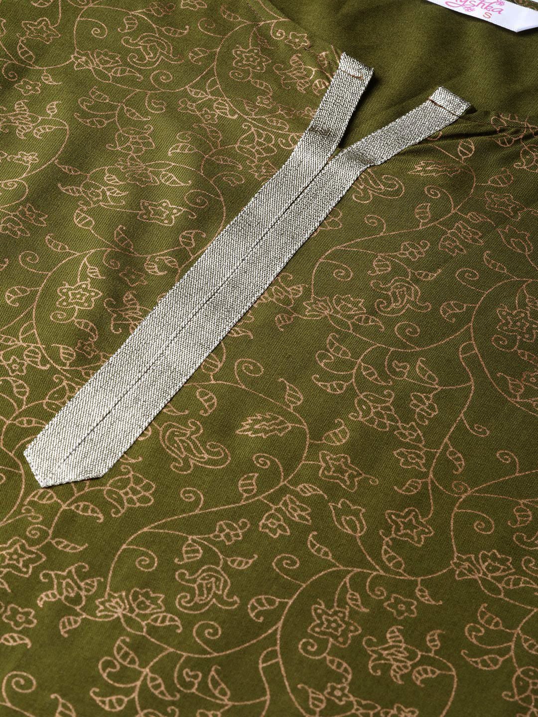 Women's Green Cotton Printed Half Sleeve Round Neck Casual Kurta Palazzo Set - Myshka