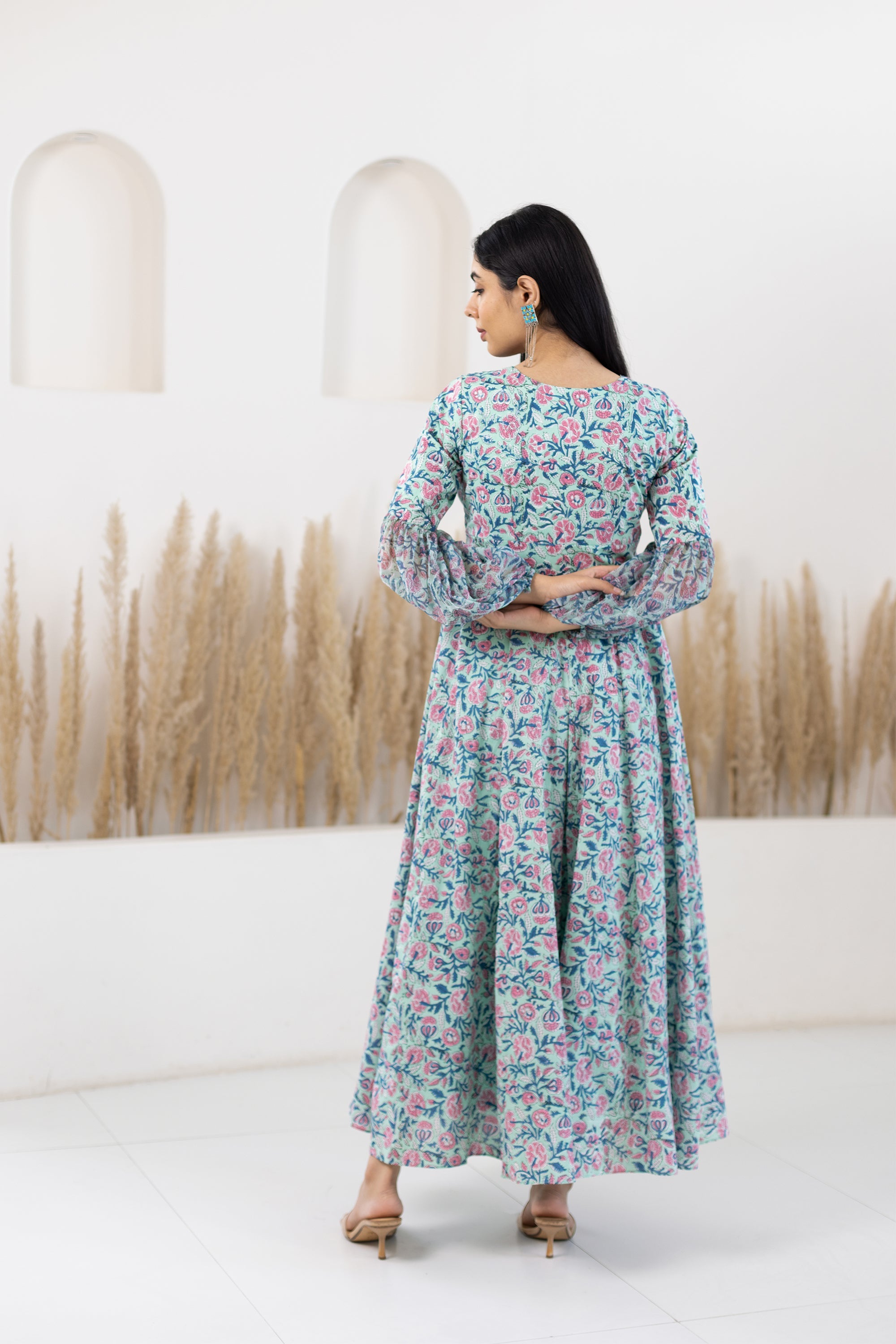 Blue Floral Printed Gown For Women By Saras The Label- (1Pc Set)