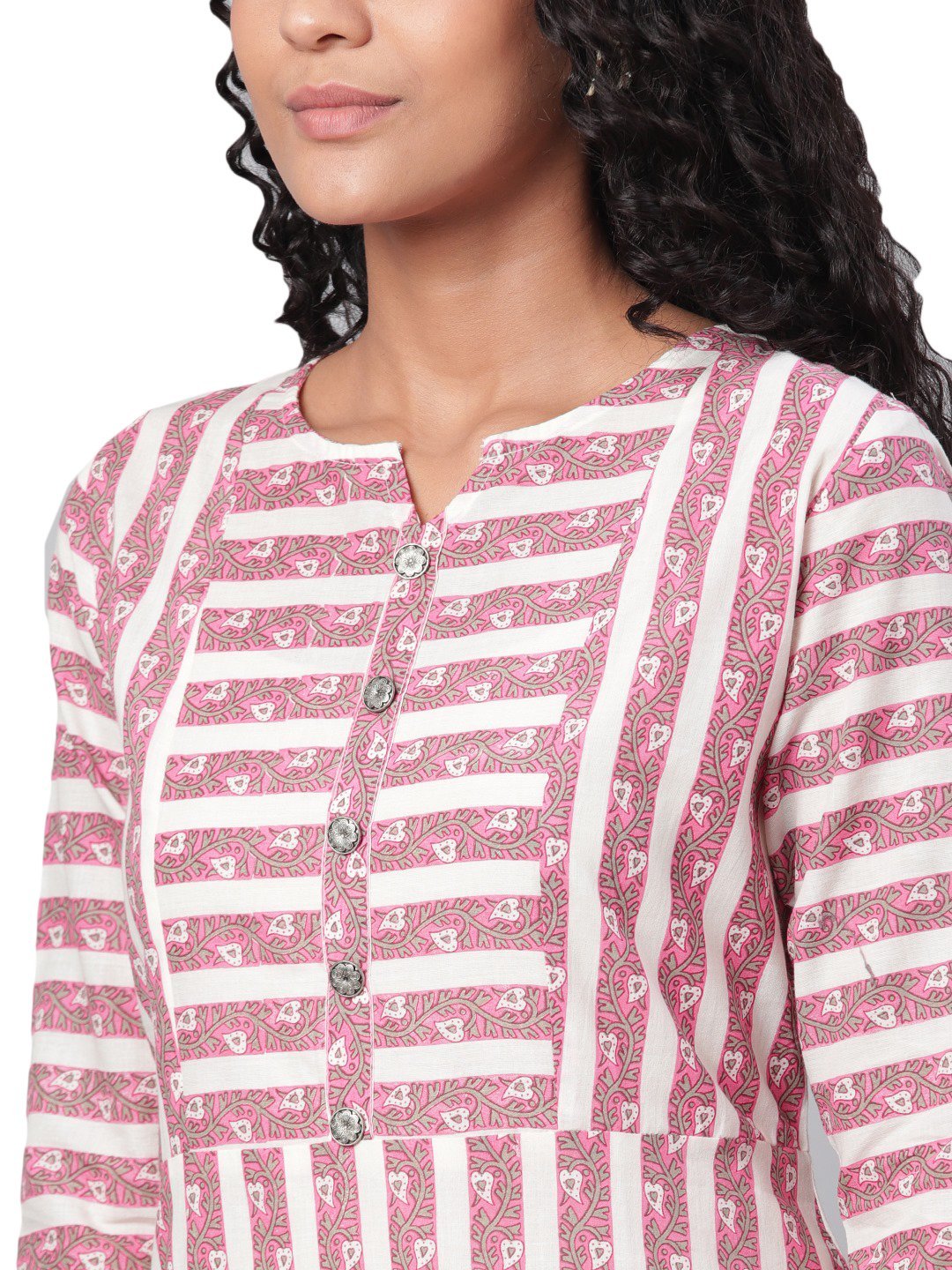 Women's Multi Printed 3/4 Sleeve Cotton Round Neck Casual Dress - Myshka