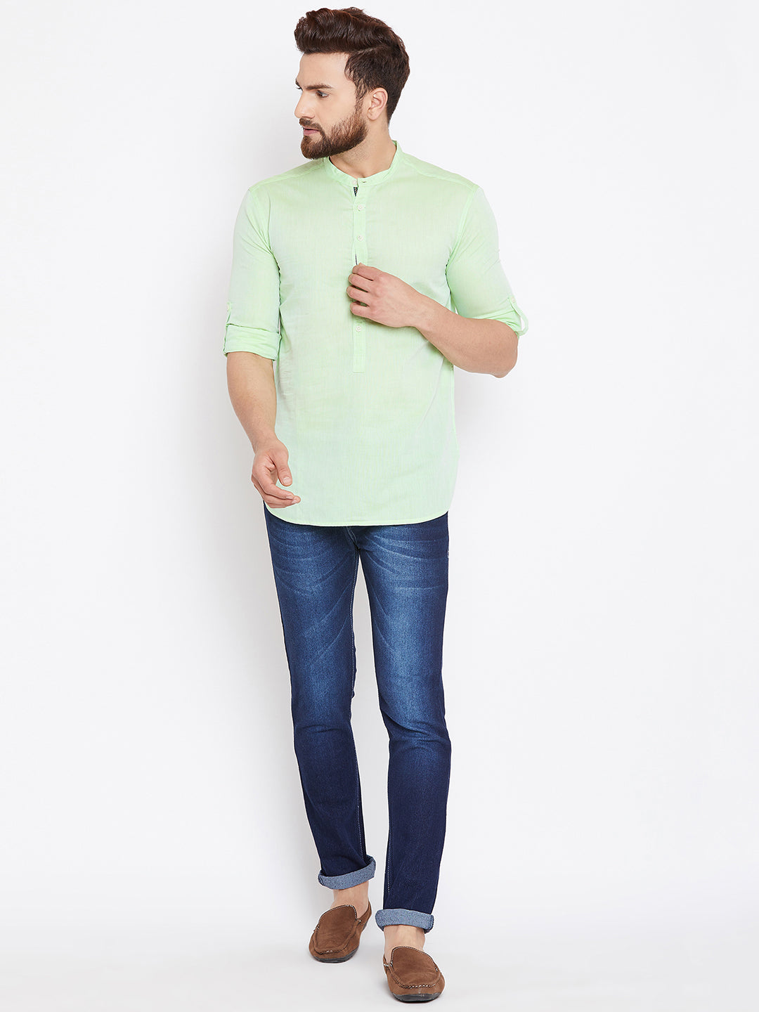 Men's Light Green Cotton Shirt Kurta