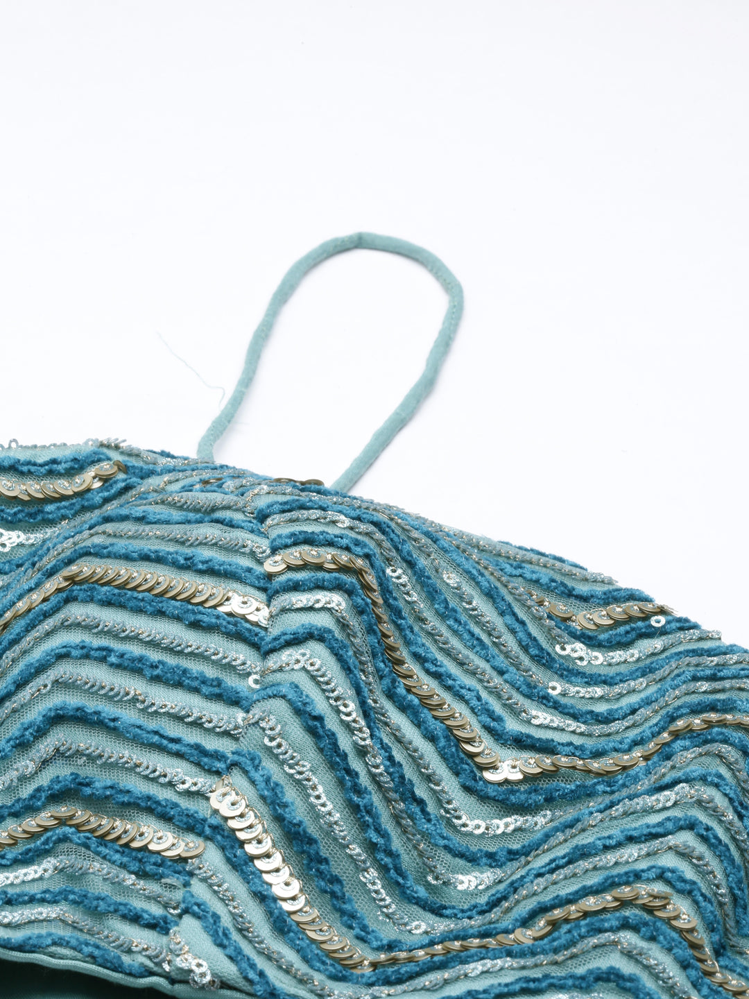 Women's Sea Green Net Zig-Zag Embroideried Lehenga, Blouse & Dupatta - Royal Dwells