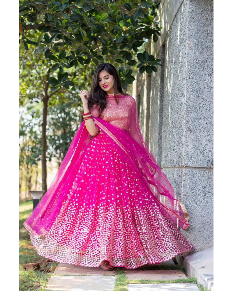 Rani Pink Color Sequins With Embroidery Work Rajwadi Sana Silk Lehenga Choli  | Be4meStore