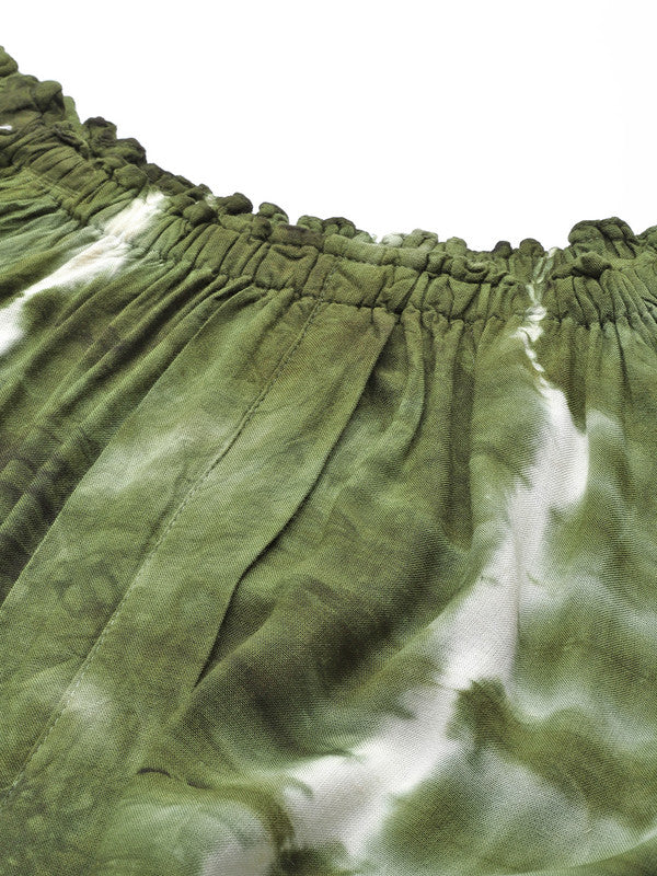 Women's Olive Green White Tie Dyed Co-Ords - Maaesa