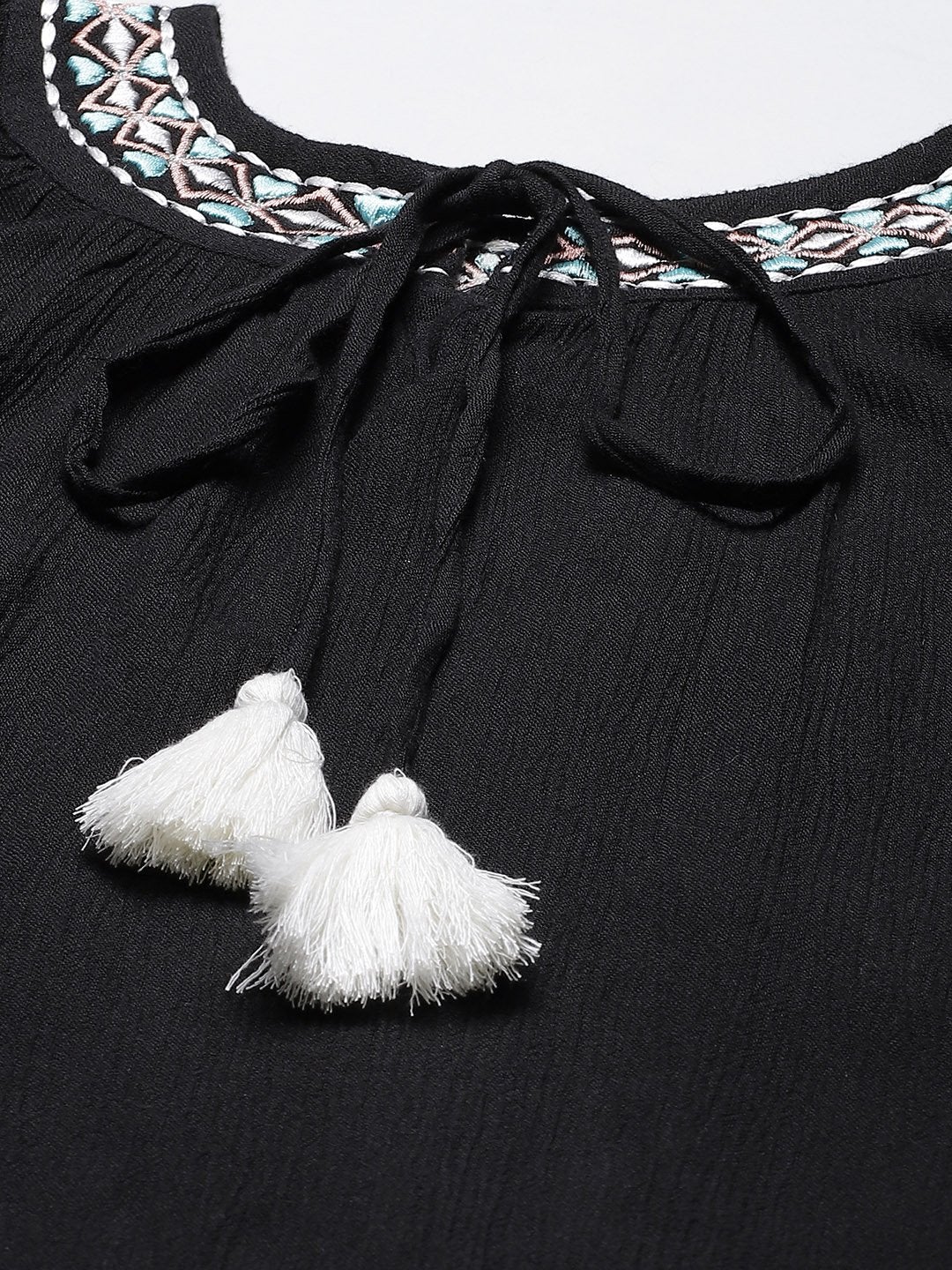 Women's Black Rayon Crepe Embroided Top (1pc) - Maaesa