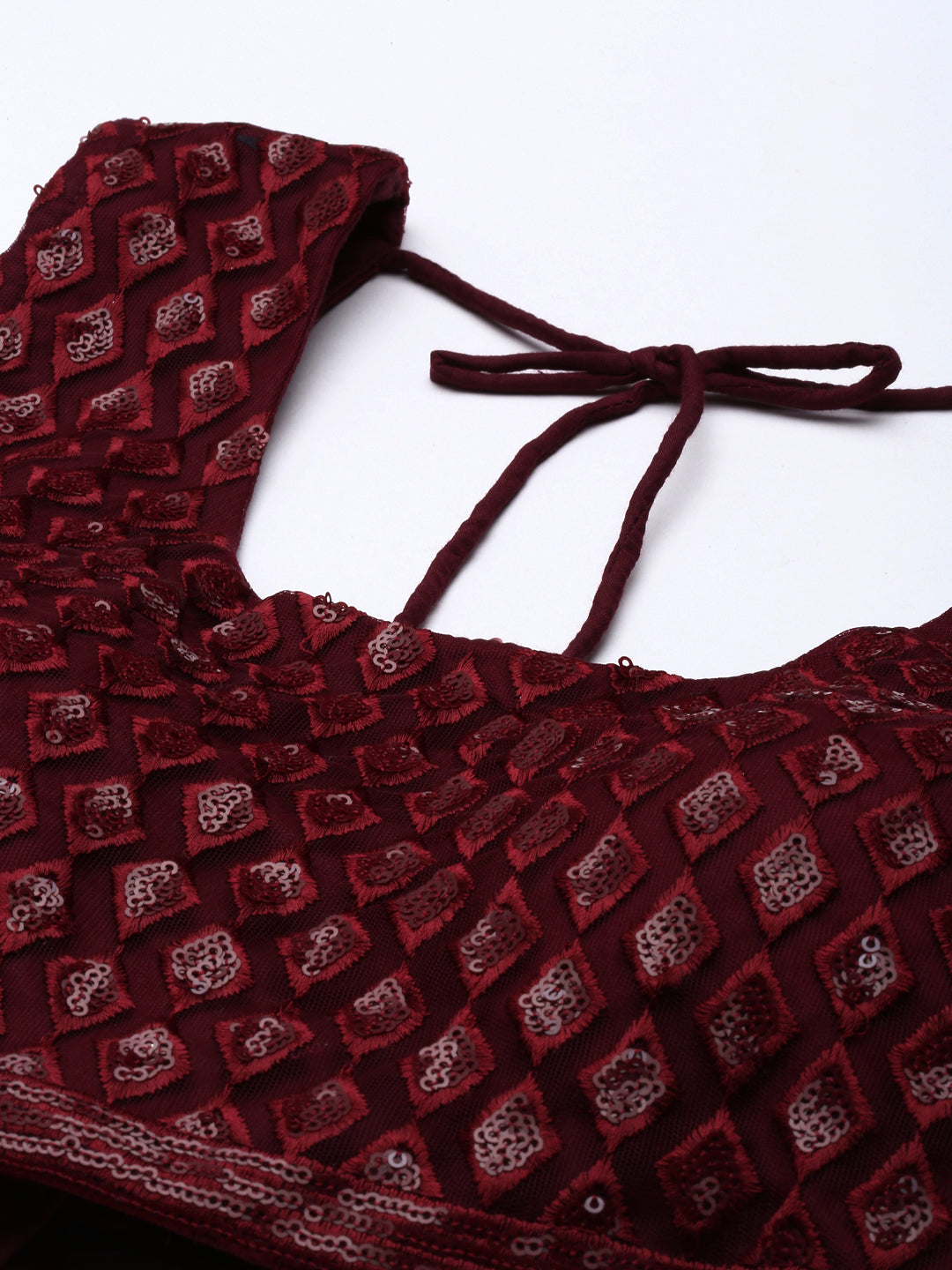 Women's Maroon Net Sequinse Work Fully-Stitched Lehenga & Stitched Blouse, Dupatta - Royal Dwells