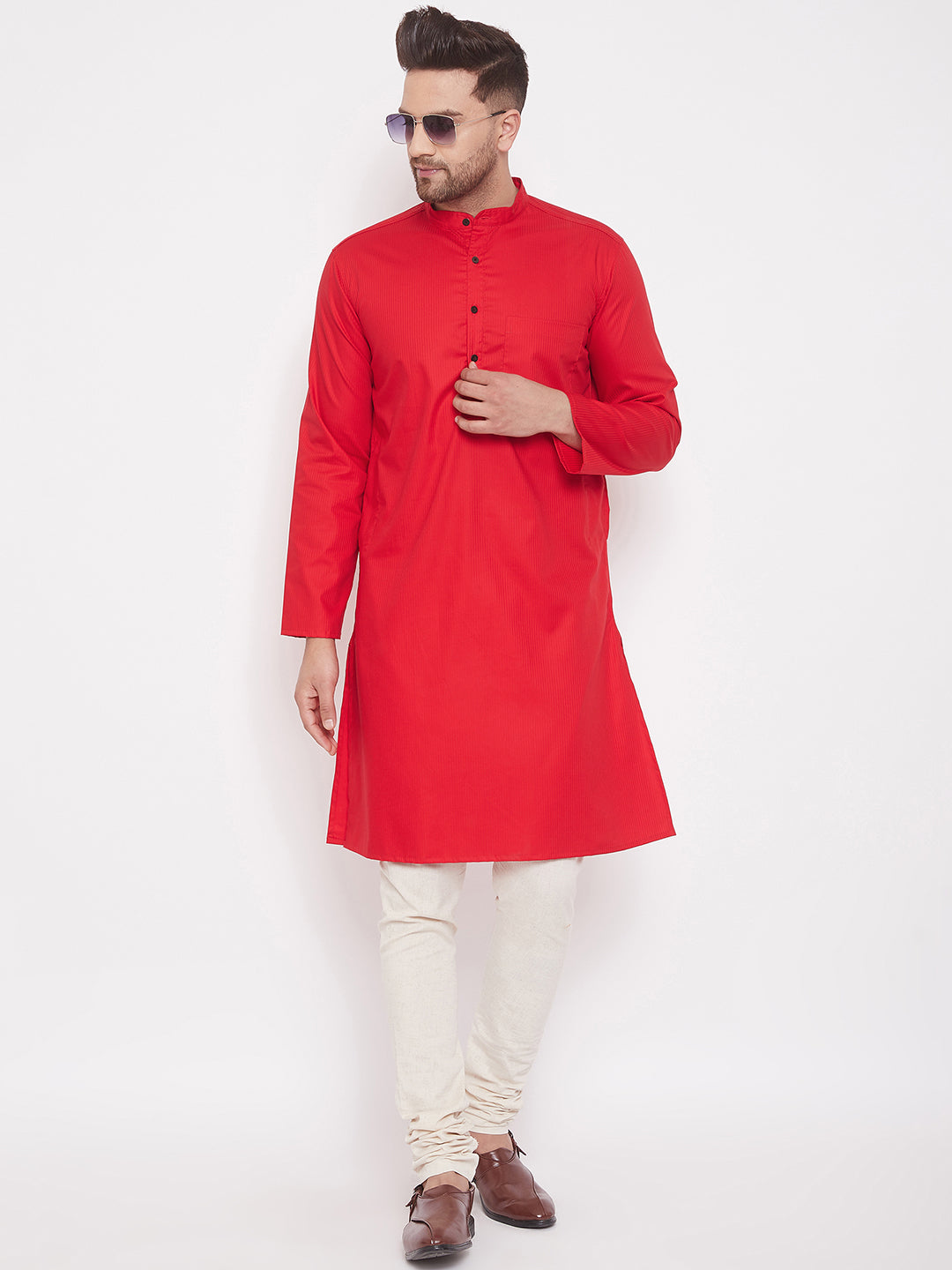 Men's Red Cotton Kurta